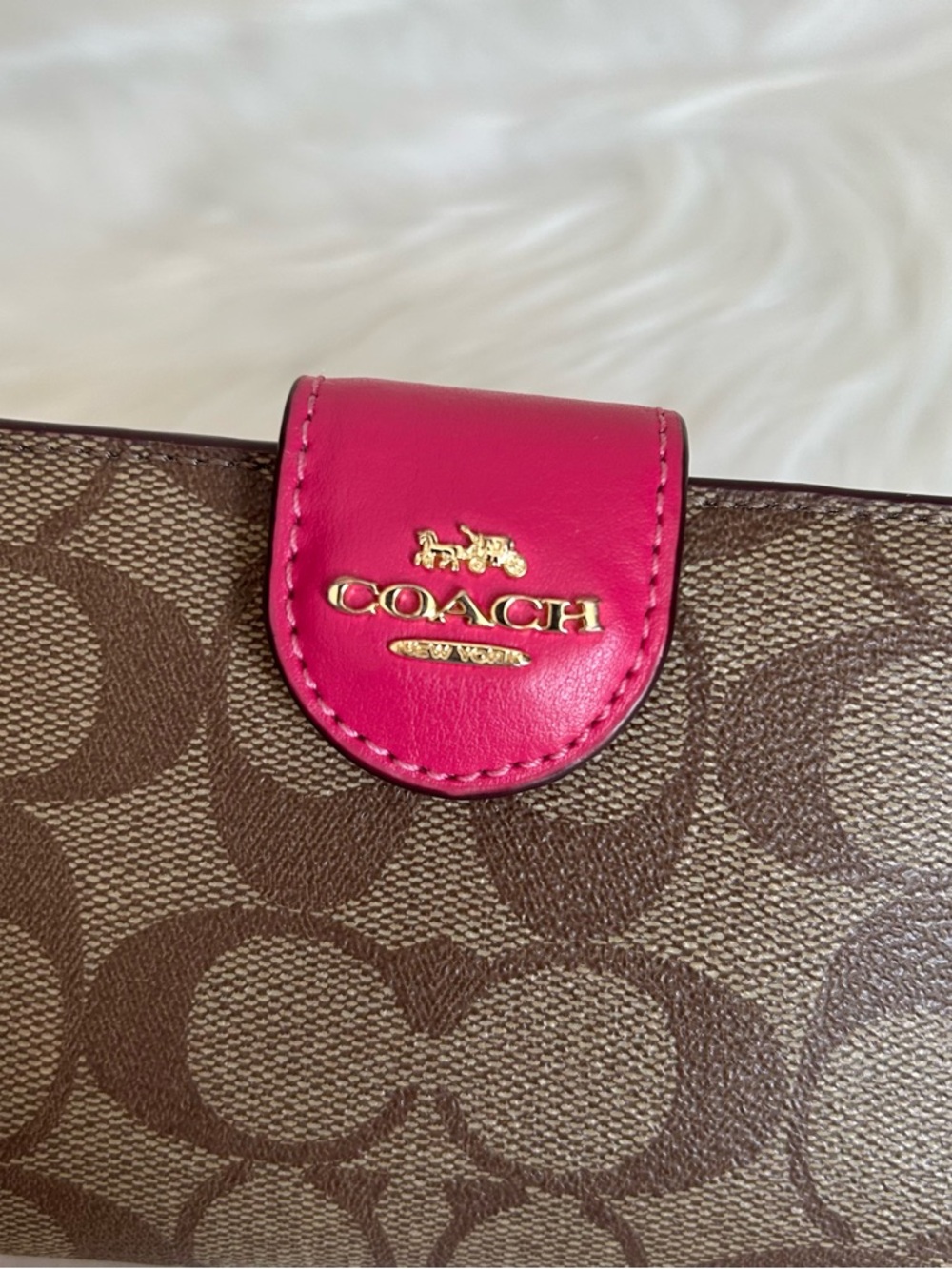 Coach Medium Corner Zip Wallet Signature Canvas Brown Pink C0082 - Picture 5 of 7